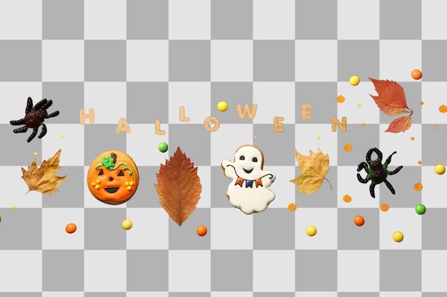 Creative Halloween treats and leaves isolated on white PNG