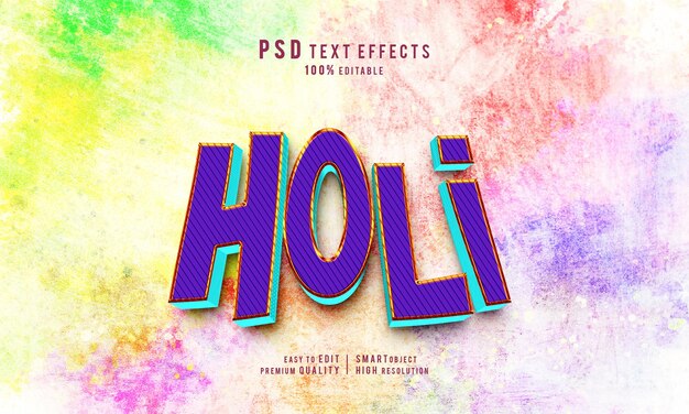 PSD creative holi 3d bearbeitbare texteffekt-mockup-vorlage