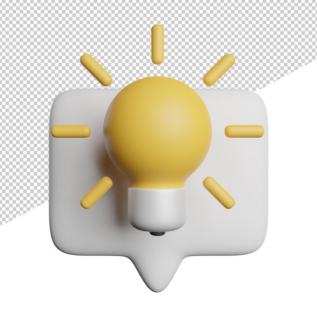 PSD creative idea bulb vue de face rendu 3d icône illustration sur fond transparent