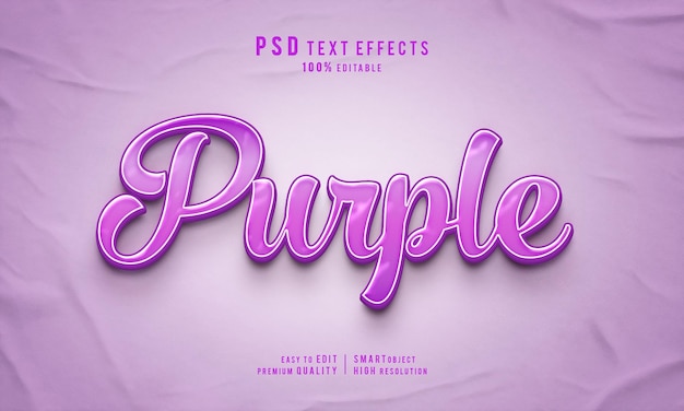 Creative Purple 3d bearbeitbare Texteffekt-Layer-Mockup-Vorlage