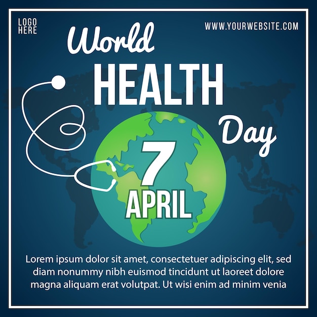 Creative World Health Day Social Media Blue Earth Post Design Modello di business professionale