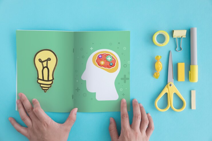 PSD creativity concept with open brochure