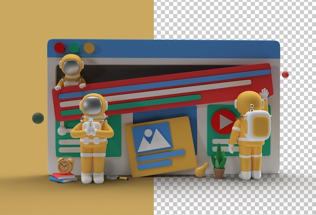 Creativo 3D Render Design gesto astronauta namaste per banner web marketing