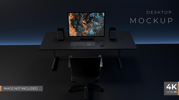creator desktop mockup dark background 3d render