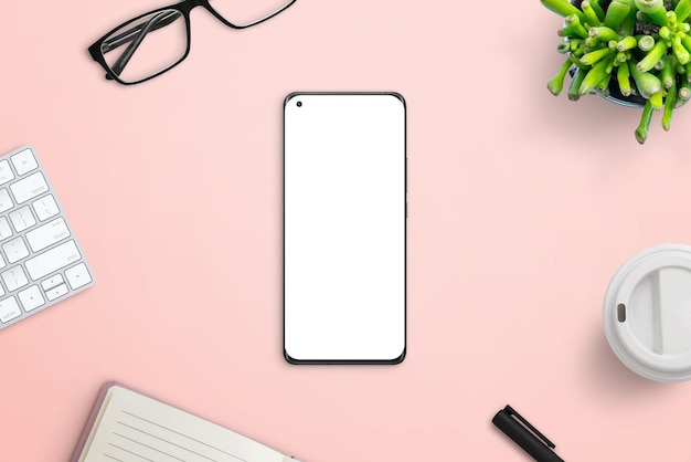 Creatore di scene di mockup del telefono sulla scrivania rosa