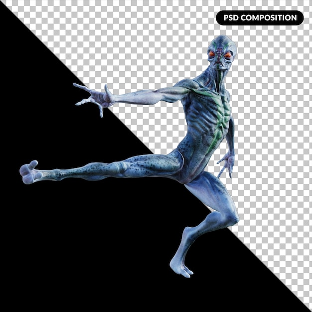 Créature extraterrestre pose isolée en 3D