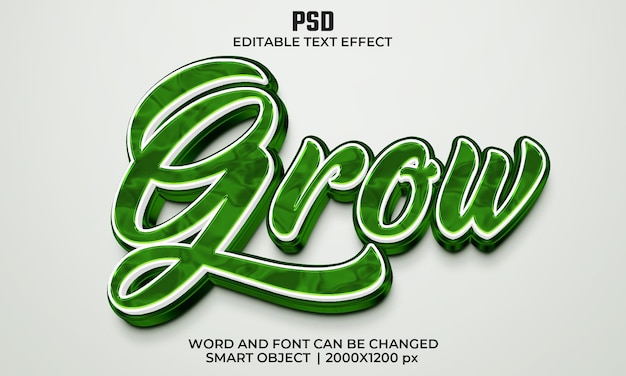 Crecer efecto de texto editable 3d psd premium con fondo