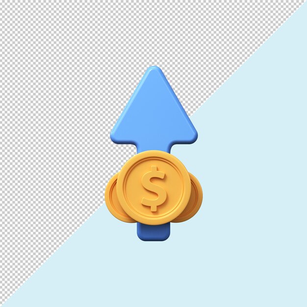 Crecimiento financiero del dólar Moneda de dólar 3d con icono de signo de flecha