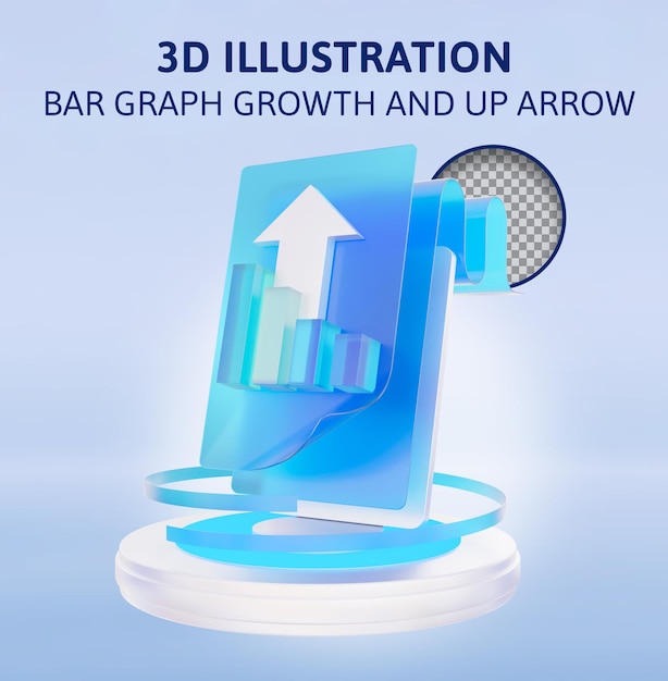 PSD crecimiento del gráfico de barras y flecha hacia arriba ilustración de renderización 3d