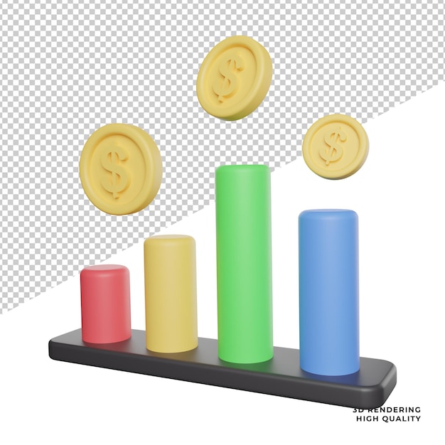 Crecimiento gráfico dinero finanzas vista lateral renderizado 3d icono ilustración png fondo transparente