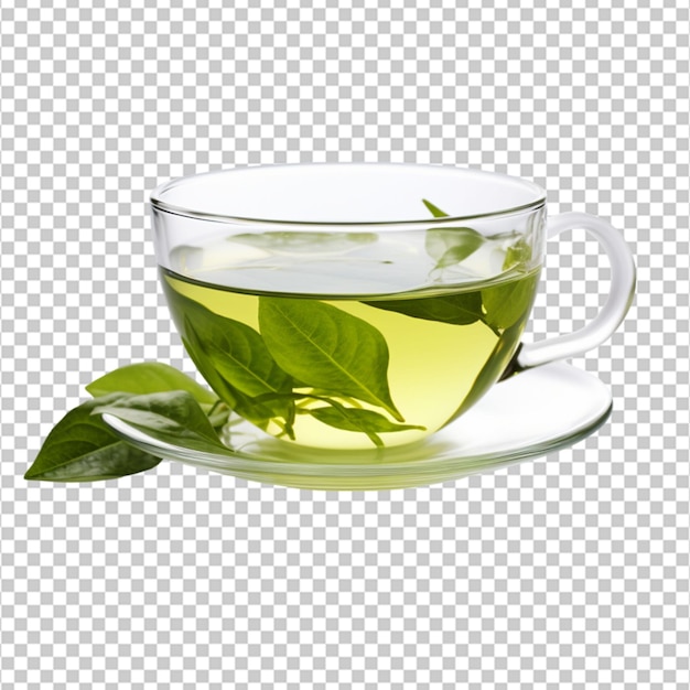 PSD créer une tasse transparente de haute qualité sur thé vert sur fond blanc