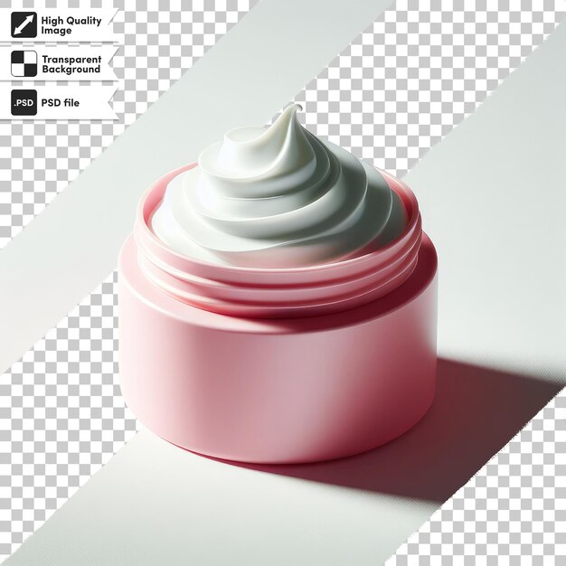 PSD crema cosmética psd en frasco de plástico rosado y flor en fondo transparente con capa de máscara editable