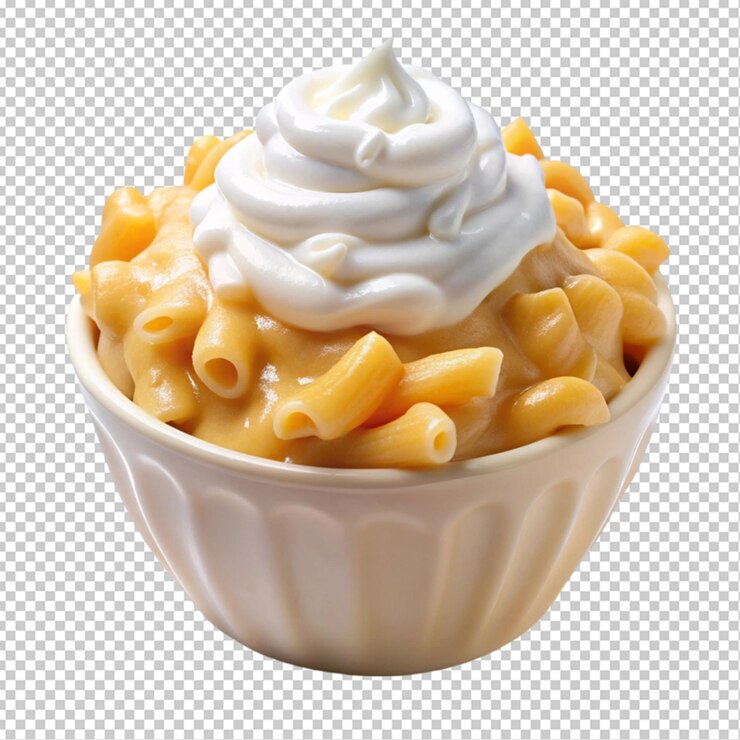 Crema da dessert maccheroni a formaggio americano sfondo trasparente