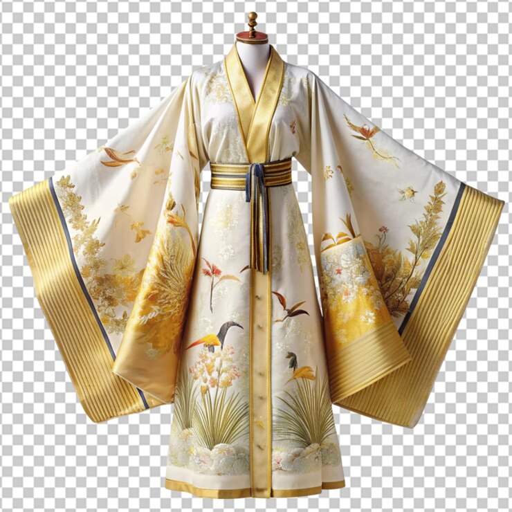 PSD crema de kimono yukata obi aislada sobre un fondo transparente