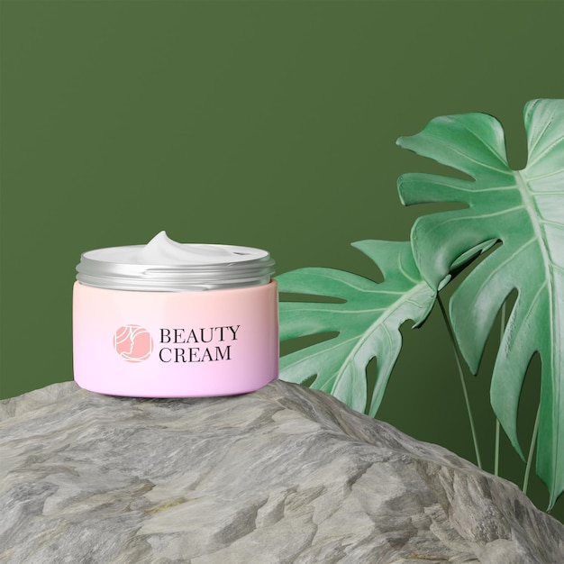 Crema mockup 3D con sfondo tropicale