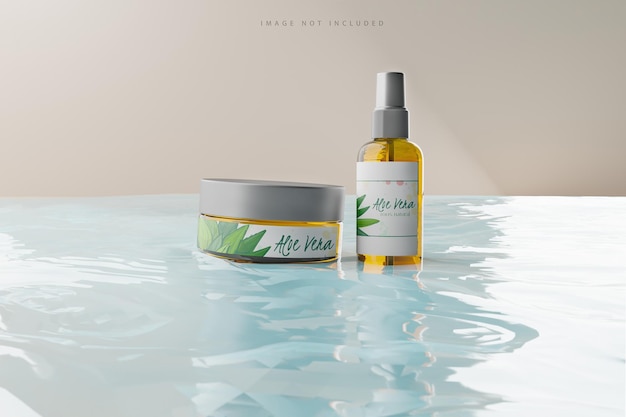 Crema naturale o siero in bottiglia di vetro marrone rendering 3d Contenitore per crema cosmetica Vaso di crema per il viso per il tuo design