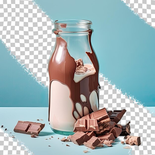 PSD crème au lait au chocolat dans une bouteille avec du papier déchiré sur fond transparent