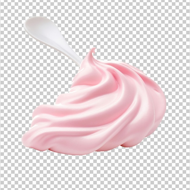 Creme batido rosa de alta qualidade em colher branca em fundo branco