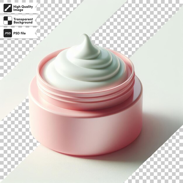 PSD creme cosmético psd em frasco de plástico rosa e flor em fundo transparente com camada de máscara editável