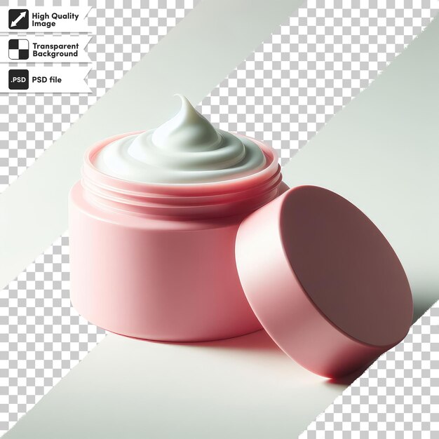 PSD creme cosmético psd em frasco de plástico rosa e flor em fundo transparente com camada de máscara editável