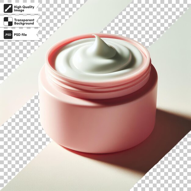 Crème Cosmétique Psd Sur Pot En Plastique Rose Et Fleur Sur Fond Transparent Avec Couche De Masque Modifiable