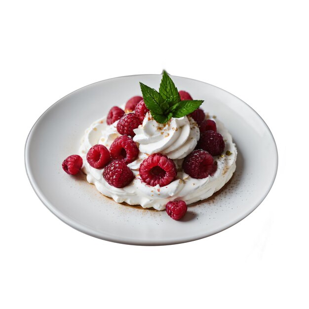 Crème Avec Framboise Sur Assiette Ai Généré L'image