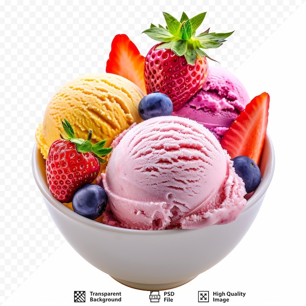 PSD crème glacée aux fruits faite maison sur un fond léger et isolé