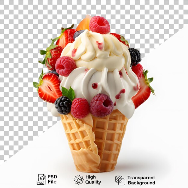 PSD crème glacée délicieuse avec des fruits isolés sur un fond transparent incluent le fichier png