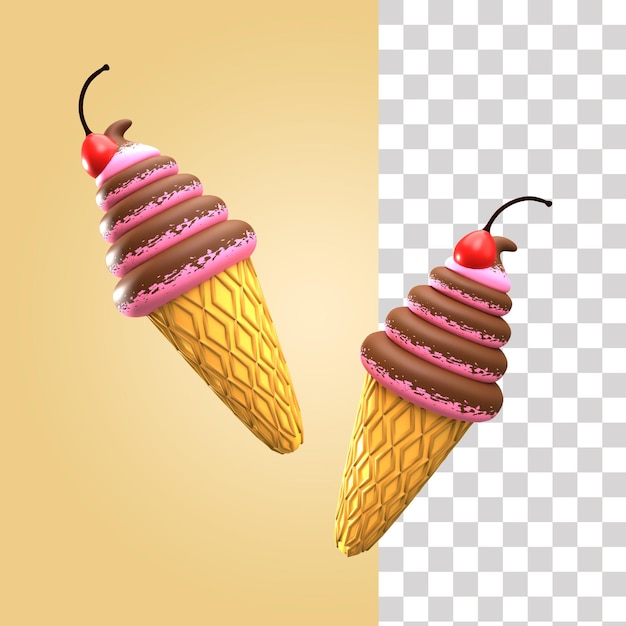 Crème glacée avec garniture de cerise illustration 3d