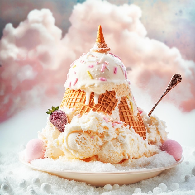 PSD crème glacée vanille avec villa de rêve