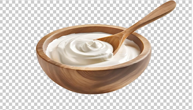 Creme Sure Dans Un Bol En Bois Avec Une Cuillère Creme Sure Dans Un Bol En Bois Avec Une Cuillère