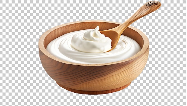 Creme Sure Dans Un Bol En Bois Avec Une Cuillère Creme Sure Dans Un Bol En Bois Avec Une Cuillère