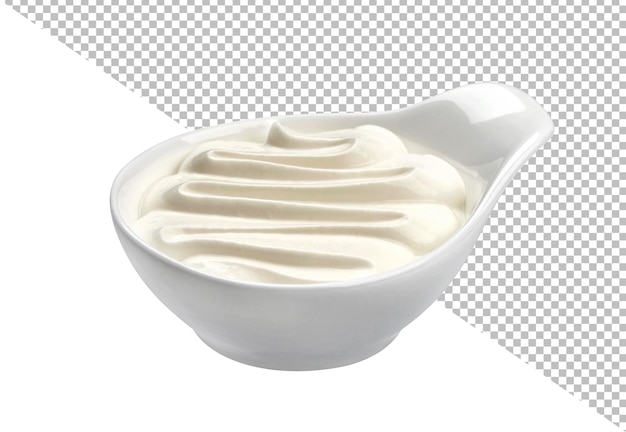 PSD crème sure dans un bol isolé sur fond blanc avec un tracé de détourage