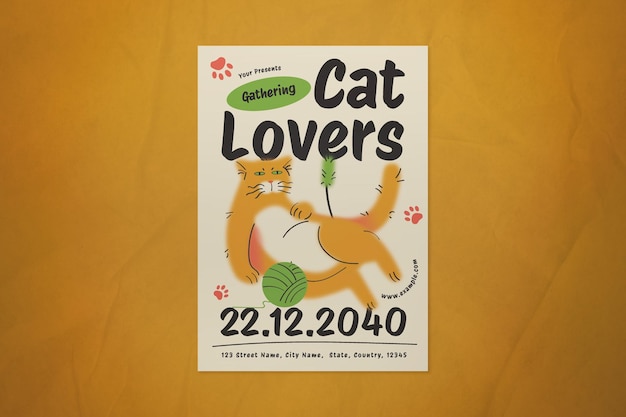 Creme Vintage Amantes de Gatos de Cartoons Reunindo Flyer
