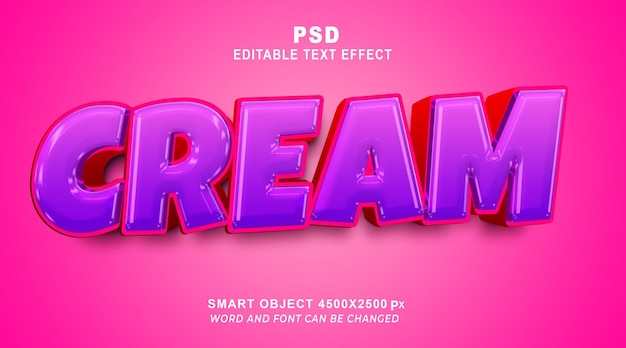 Cremefarbenes 3d-texteffekt-psd-vorlagen-smart-objekt