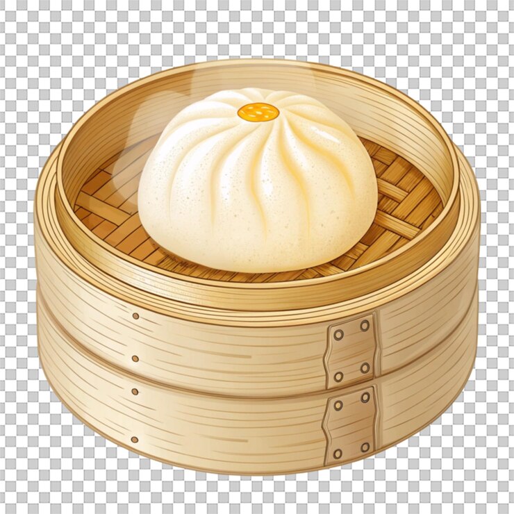 PSD crepe de creme ao vapor em cesta de bambu isolado em fundo transparente png
