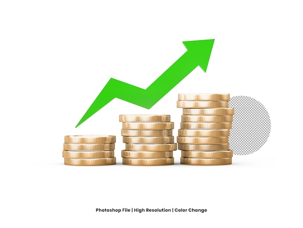 PSD crescimento de negócios 3d com moeda