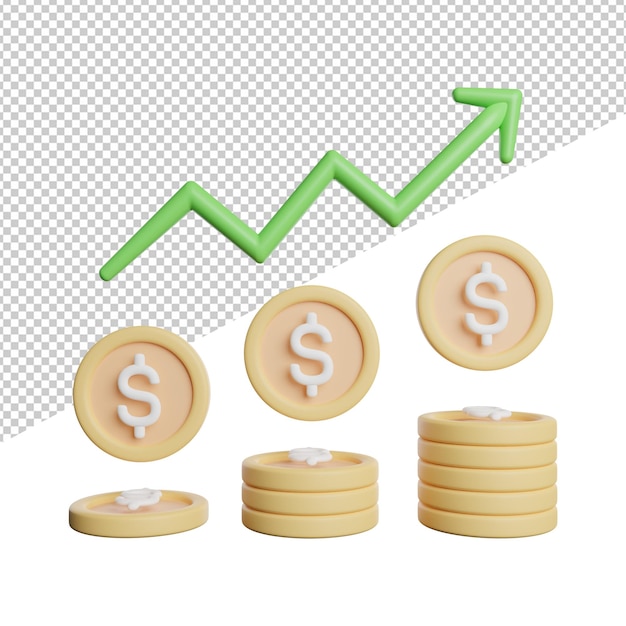 Crescimento do dinheiro na vista frontal ilustração do ícone de renderização 3d em fundo transparente