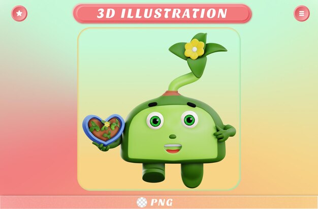 PSD crescimento feliz de personagem de planta fofa 3d