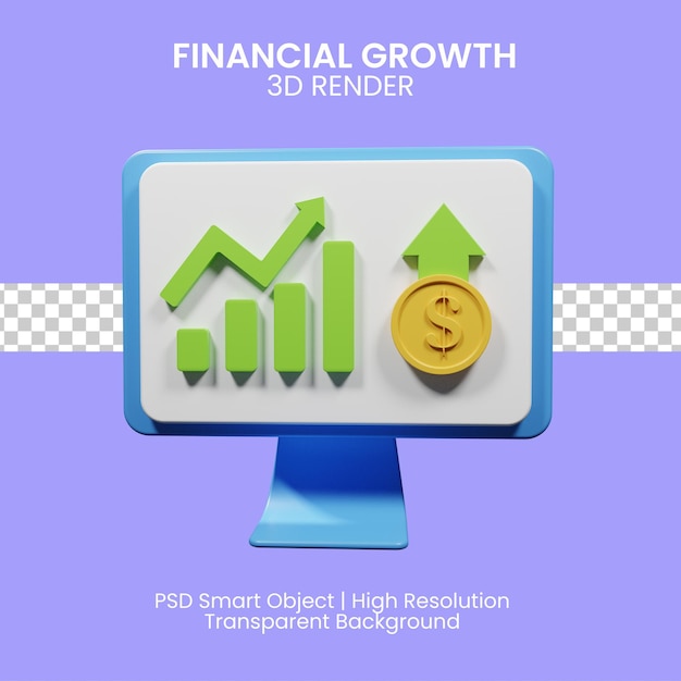 Crescimento financeiro do ícone de renderização 3D
