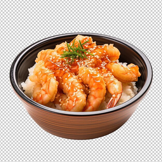 PSD des crevettes tempura placées dans un bol sur un fond blanc