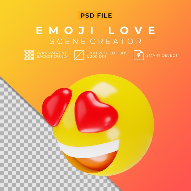 Criador de cena 3d do rosto de emoji com olhos de amor