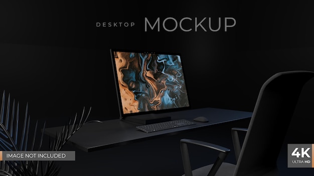 Criador desktop mockup fundo escuro 3d rende