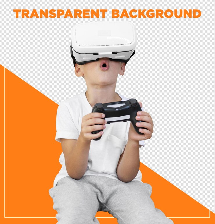 PSD criança a brincar com óculos vr em um jogo de vídeo
