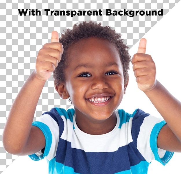 Criança africana feliz sorrindo e polegar para cima em fundo transparente png psd