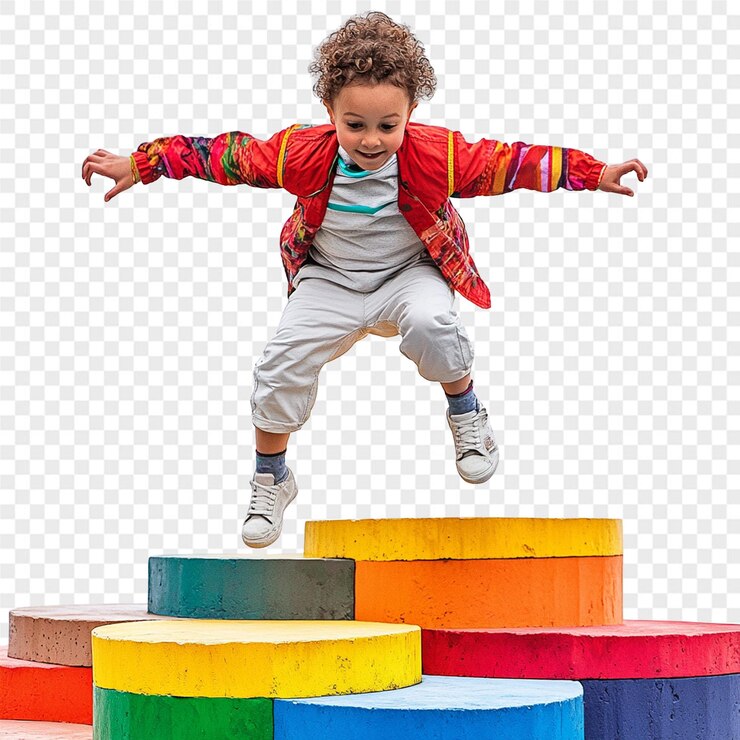 PSD criança alegre brincando com blocos coloridos