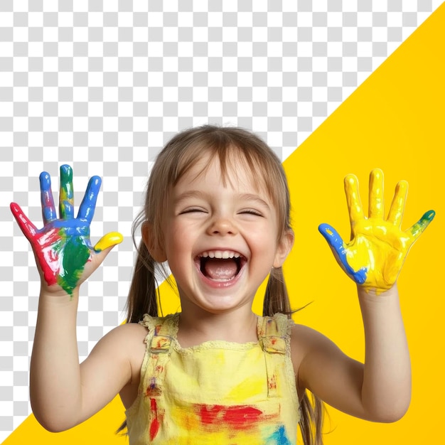 Criança artista da PNG pintando mãos felizes