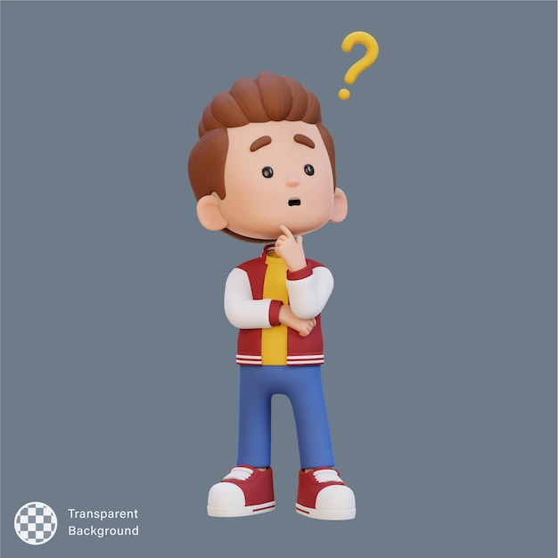 Criança bonita em 3D a pensar sem ideia.