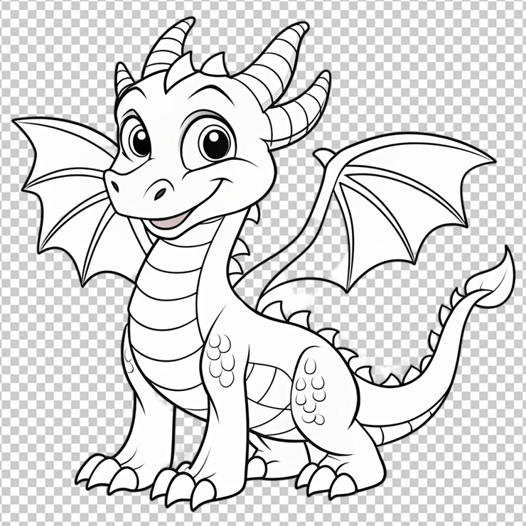 PSD criança dragão página de colorir livro linha de arte png