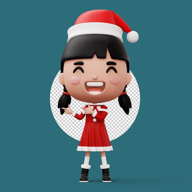 PSD criança feliz vestindo fantasia de papai noel apontando o dedo feliz natal renderização em 3d